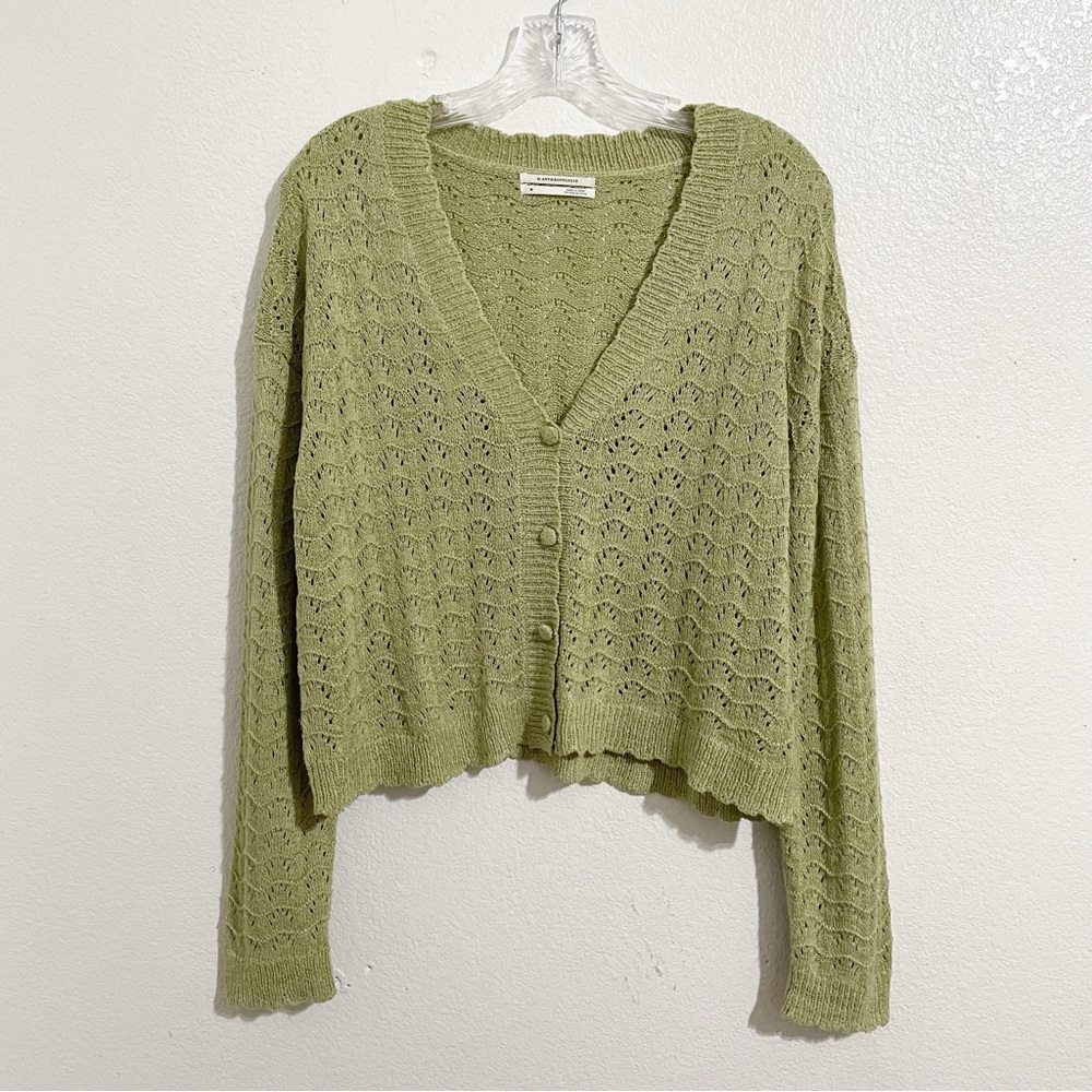 Light Green Women's V-Neck Knit Cardigan Sweater - Picture 6 of 11